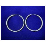 PAIR OF LARGE STERLING SILVER HOOP EARRINGS W/