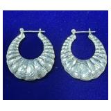 PAIR OF STERLING SILVER SCALLOPED TEXTURED HOOP