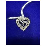 VTG STERLING SILVER "MOM" HEART PENDANT W/ ORNATE