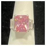 STERLING SILVER & PINK TOPAZ RING - 5.9GR -