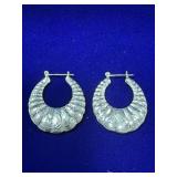 PAIR OF STERLING SILVER SCALLOPED TEXTURED HOOP