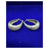 PAIR OF STERLING SILVER OVAL SHAPED FILIGREE HOOP
