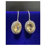 PAIR OF STERLING SILVER OVAL EARRINGS W/ YELLOW
