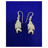 PAIR OF STERLING SILVER FISH DANGLE EARRINGS -