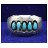 Navajo Silver Shadowbox Bracelet Cuff w/ Turquoise