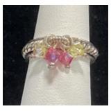 STERLING SILVER DANGLE BEAD RING - 5.2 GR SIZE 6