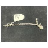 STERLING SILVER MARCASITE HEART CHARM BRACELET -