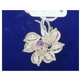 Sterling Silver Filigree Flower Brooch