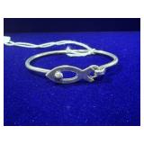 STERLING SILVER ICHTHUS FISH BANGLE BRACELET - 2"