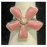 STERLING SILVER ENAMELED FLOWER RING - 7.0GR -