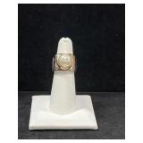STERLING SILVER & PEARL WIDE BAND RING - 8.5GR -