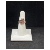 STERLING SILVER & GEOMETRIC RED STONES RING -