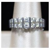 Sterling Multi-Row Bar Set Diamond Band Ring