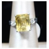 Emerald Cut Yellow Sapphire Sterling Ring
