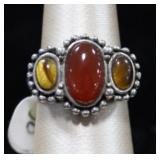 Carnelian & Tiger Eye Sterling Silver Ring