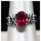 Vibrant Oval Cut Lab Created Ruby 925 Ring