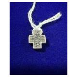 SMALL STERLING SILVER CROSS CHARM W/ MARCASITES -