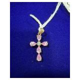 GOLD TONE STERLING SILVER PINK SAPPHIRE & CUBIC