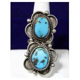 Navajo Double Turquoise Sterling Silver Ring