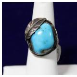 Navajo Turquoise Sterling Silver Leaf Ring