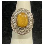 STERLING SILVER & TIGERS EYE RING - 7.6GR - SIZE 6
