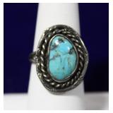 Navajo Braided Sterling Silver Turquoise Ring