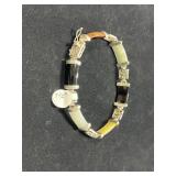 STERLING SILVER MULTI-COLOR LINK JADE BRACELET -