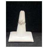 STERLING SILVER & WHITE STONE FLORAL CLUSTER RING