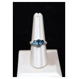 Sterling Silver 3 Stone Blue Topaz Ring