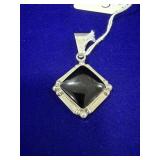 SQUARE-CUT BLACK ONYX & STERLING SILVER PENDANT -
