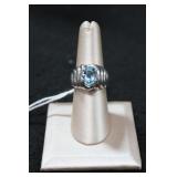 Sterling Silver Blue Topaz Oval Cut Ring
