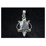 Sterling Silver Square Unakite w/ Peridot Pendant