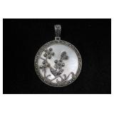 Mother of Pearl Floral Sterling Marcasite Pendant