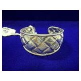 STERLING SILVER WIDE CUFF BRACELET W/ QUILTED