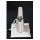 10k Emerald & Diamond Floral Halo Marquise Ring