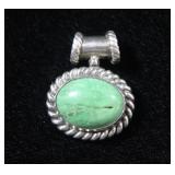 Sterling Silver Green Stone Bezel Set Pendant