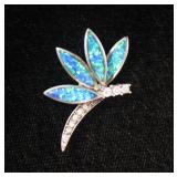 Sterling Silver Blue Opal Dragonfly Pendant