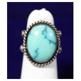 Navajo Turquoise Ring w/ Braided Sterling Ring