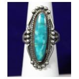 Beau Sterling Silver Elongated Oval Turquoise Ring