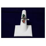 Navajo Sterling Silver Double Feather & Stone Ring
