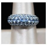 Sterling Light Blue CZ Pave Dome Ring