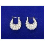 PAIR OF STERLING SILVER DROP DANGLE HOOP EARRINGS