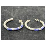 PAIR OF STERLING SILVER HOOP EARRINGS W/ BLUE