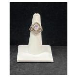STERLING SILVER & AMETHYST ART DECO STYLE RING -