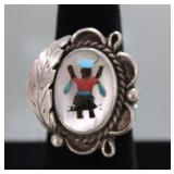 Native American Zuni Sterling Silver Inlay Ring