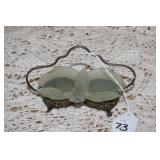 SMALL GREEN FROSTED GLASS DRAGONFLY DISH