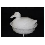 MILK GLASS DUCK ON NEST