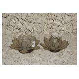 PAIR LOTUS FLOWER TEA LIGHT CANDLEHOLDERS