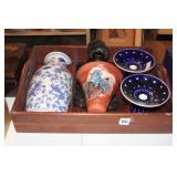 TRAY W/WALL VASES AND WROUGHT IRON SCONCES