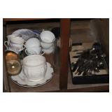 BOTTOM CABINET FULL OF OLD PORCELAIN AND GLASS